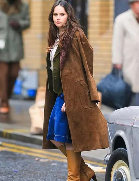 Catherine Film Dead Shot 2023 Felicity Jones Brown Coat