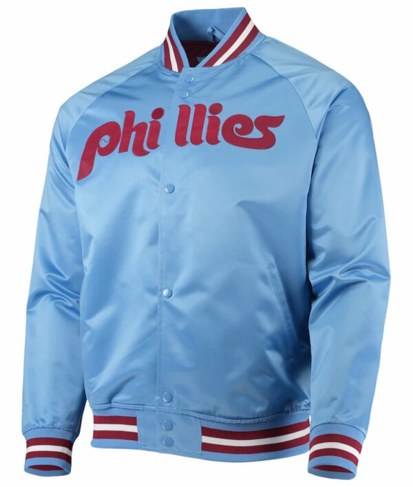 Philadelphia Phillies Raglan Full-snap Light Blue Satin Jacket