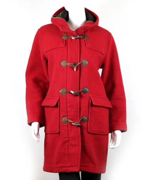 Women’s Duffle Wool Red Hooded Coat