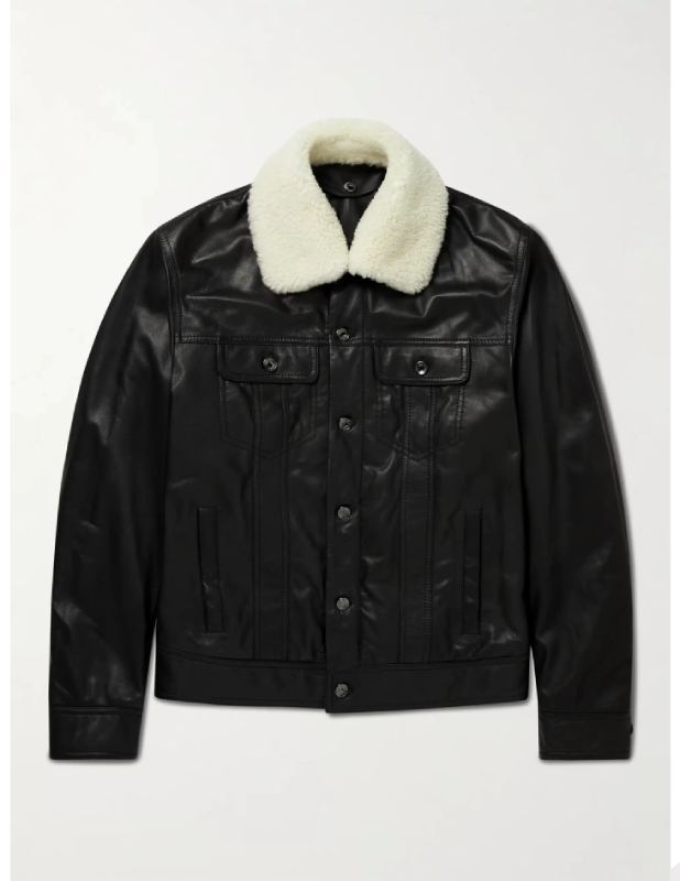 Shearling Trimmed Padded Leather Jacket | jackets land