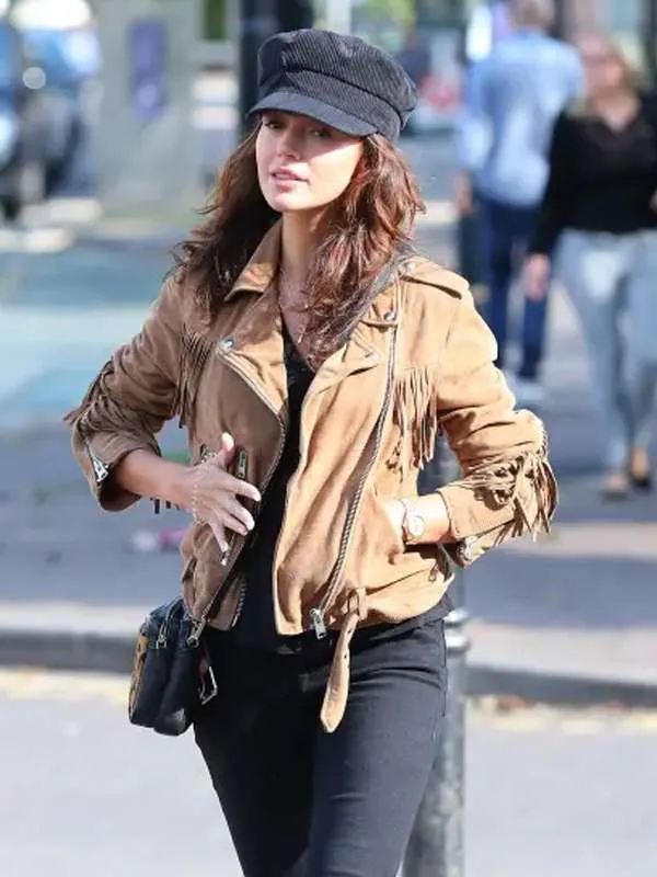 Michelle Keegan Cheshire Street Style Brown Leather Jacket