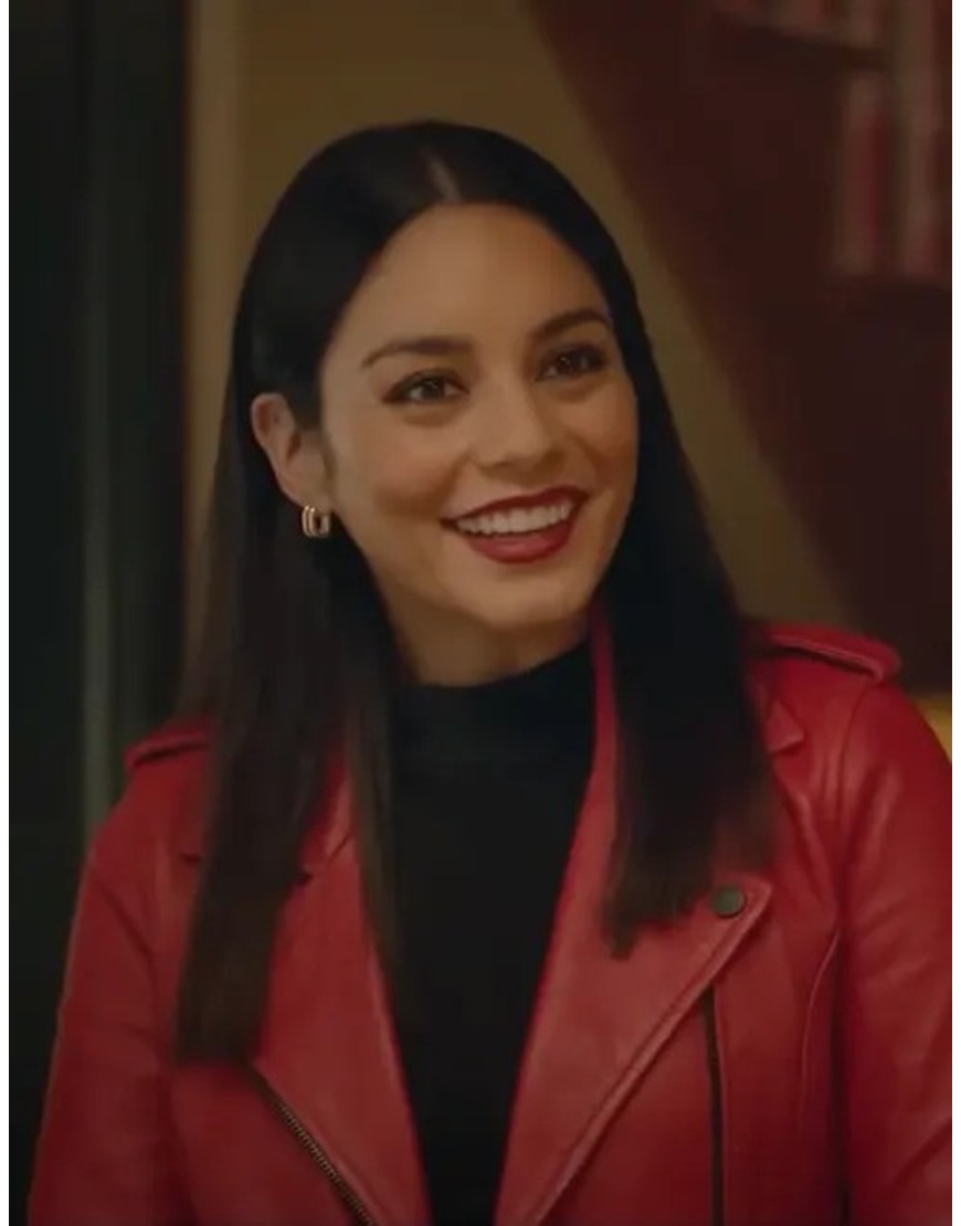 French Girl 2024 Vanessa Hudgens Red Leather Jacket