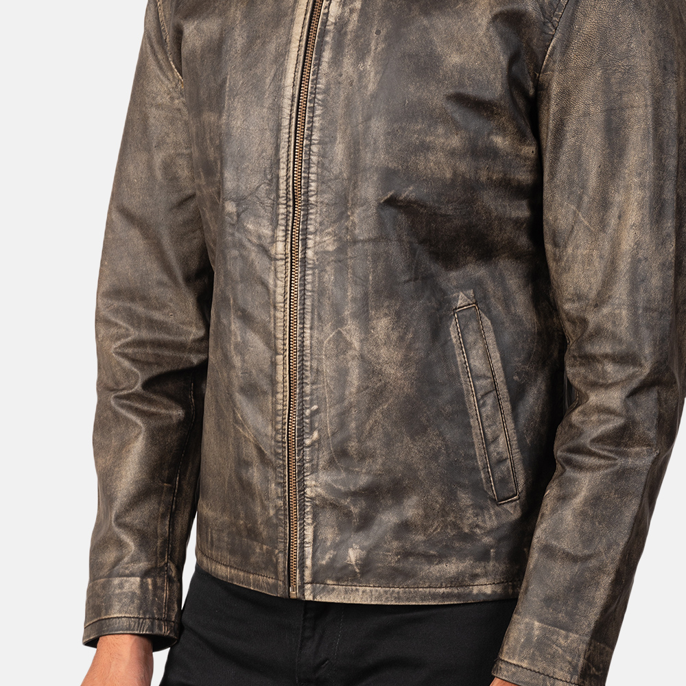 Alex Distressed Brown Leather Biker Jacket
