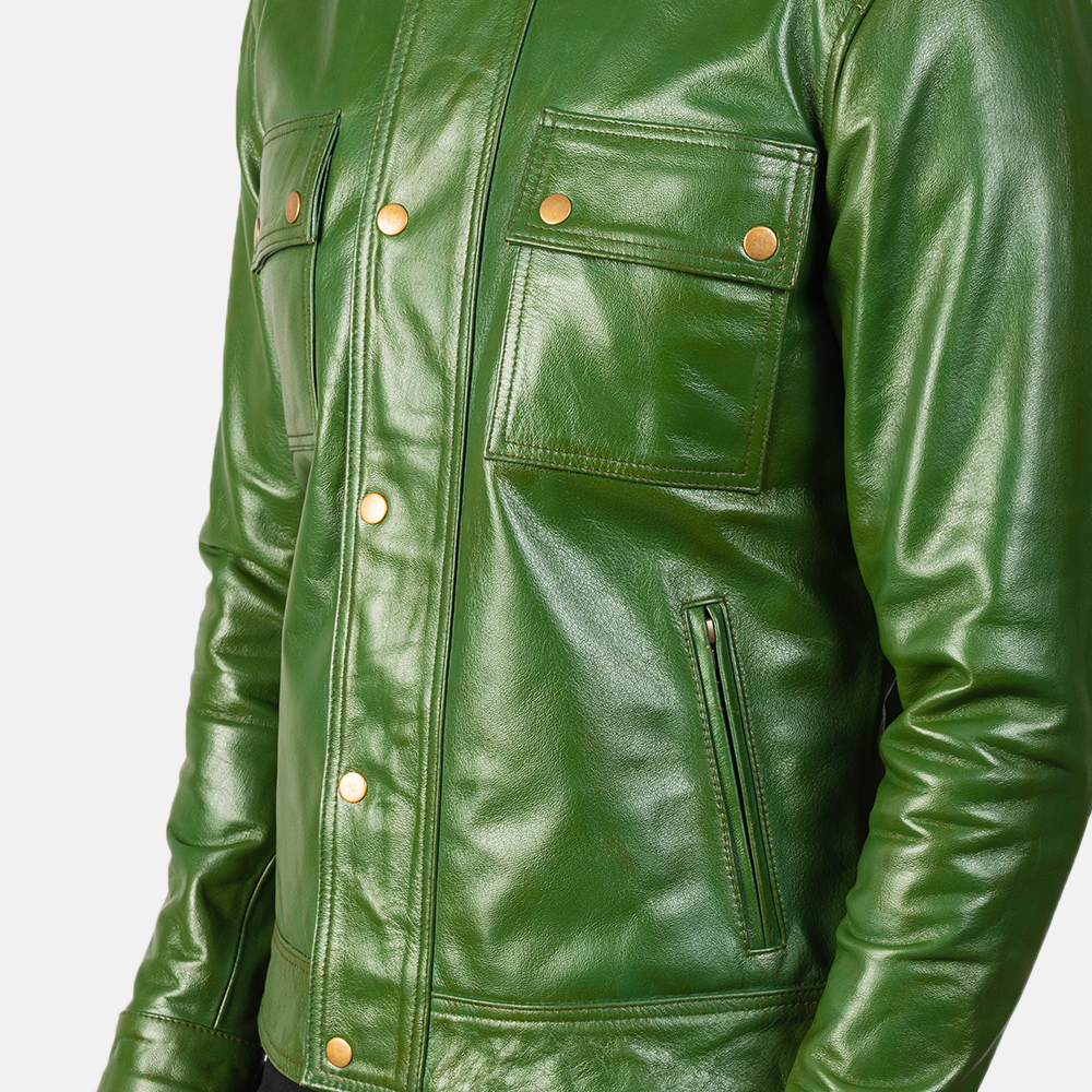 Darren Distressed Green Leather Biker Jacket